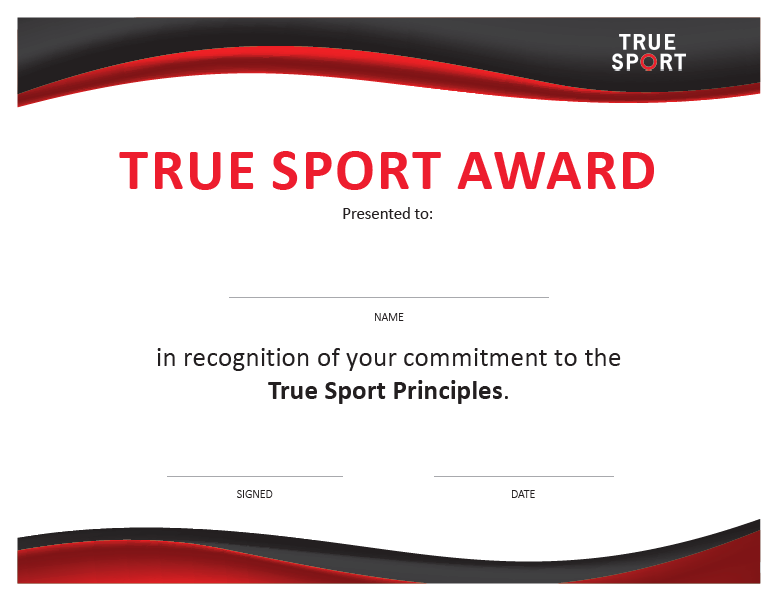 True Sport Award Certificate